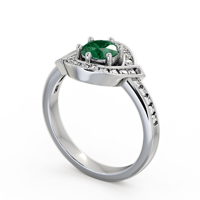 Halo Emerald and Diamond 0.74ct Ring 18K White Gold - Sileby CL35GEM_WG_EM_SIDE