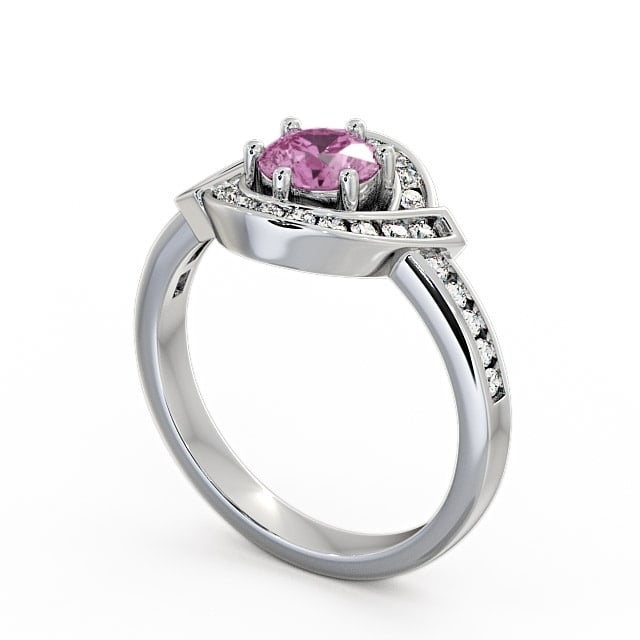 Halo Pink Sapphire and Diamond 0.91ct Ring 18K White Gold - Sileby CL35GEM_WG_PS_SIDE