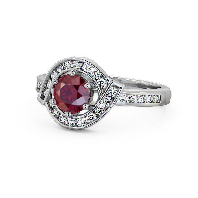 Halo Ruby and Diamond 0.91ct Ring 9K White Gold - Sileby CL35GEM_WG_RU_FLAT