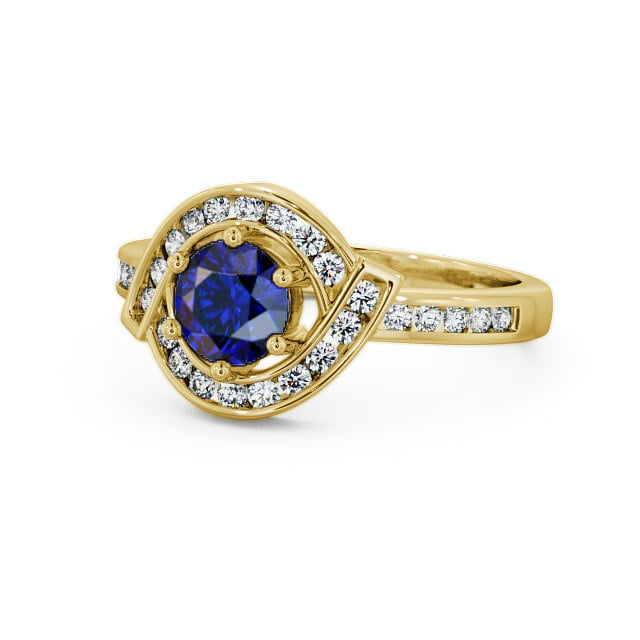 Halo Blue Sapphire and Diamond 0.91ct Ring 18K Yellow Gold - Sileby CL35GEM_YG_BS_FLAT