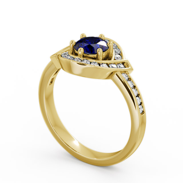 Halo Blue Sapphire and Diamond 0.91ct Ring 18K Yellow Gold - Sileby
