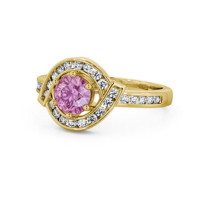 Halo Pink Sapphire and Diamond 0.91ct Ring 9K Yellow Gold - Sileby CL35GEM_YG_PS_FLAT