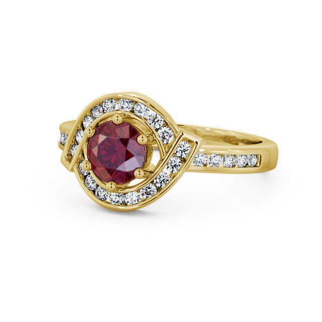 Halo Ruby and Diamond 0.91ct Ring 18K Yellow Gold - Sileby CL35GEM_YG_RU_FLAT