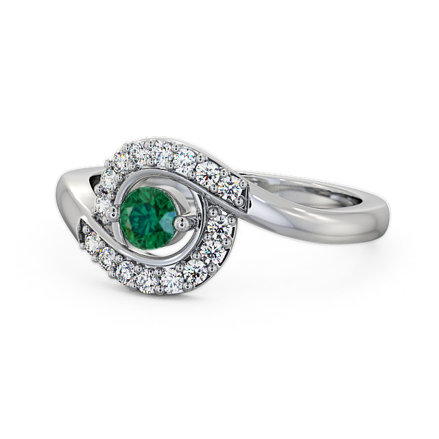 Cluster Emerald and Diamond 0.33ct Ring 18K White Gold - Calder CL38GEM_WG_EM_FLAT