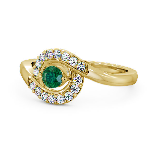 Cluster Emerald and Diamond 0.33ct Ring 18K Yellow Gold - Calder CL38GEM_YG_EM_FLAT