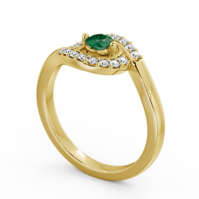 Cluster Emerald and Diamond 0.33ct Ring 18K Yellow Gold - Calder CL38GEM_YG_EM_SIDE