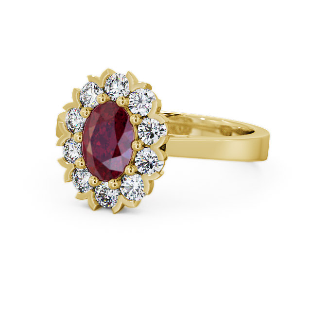 Cluster Ruby and Diamond 1.60ct Ring 18K Yellow Gold - Haile CL4GEM_YG_RU_FLAT