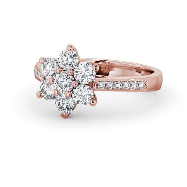 Cluster Diamond Ring 18K Rose Gold With Side Stones - Achray CL6S_RG_FLAT