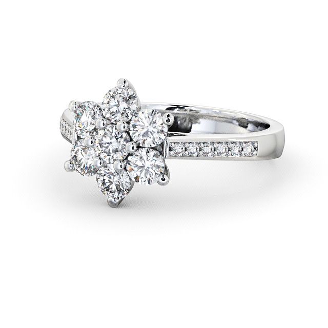 Cluster Diamond Ring 18K White Gold With Side Stones - Achray CL6S_WG_FLAT