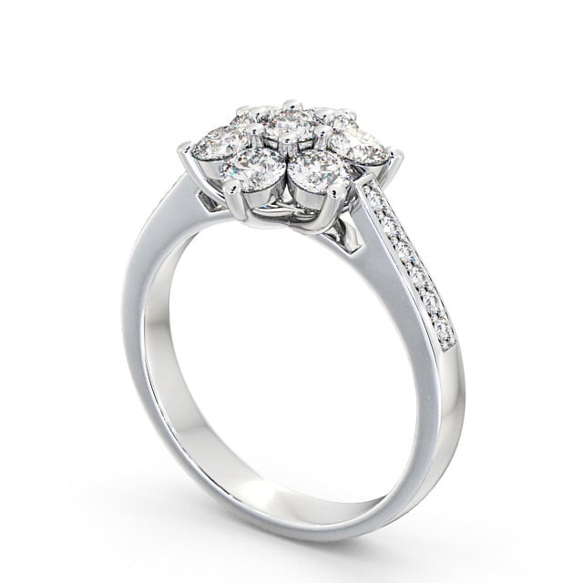 Cluster Diamond Ring 18K White Gold With Side Stones - Achray
