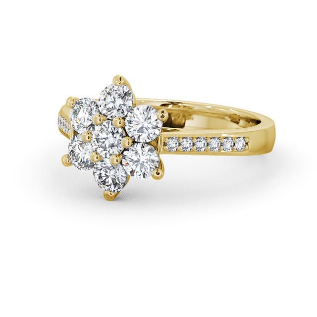 Cluster Diamond Ring 18K Yellow Gold With Side Stones - Achray CL6S_YG_FLAT