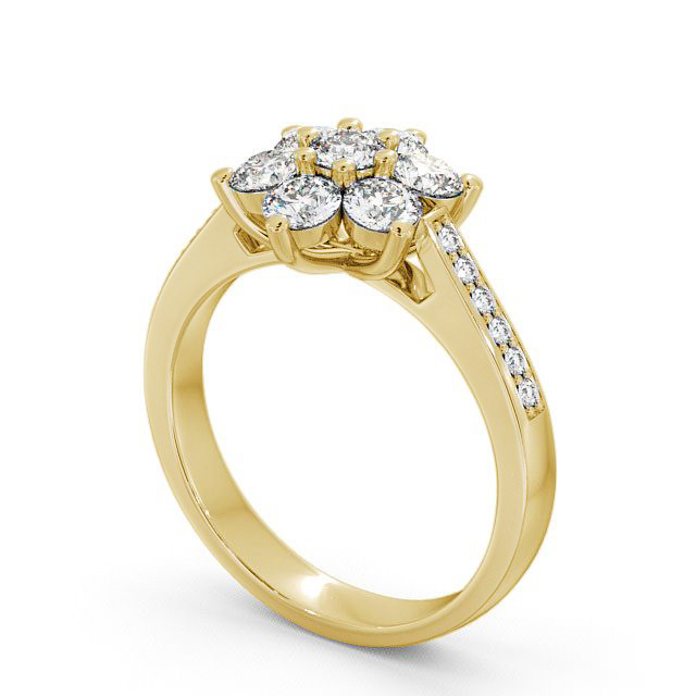 Cluster Diamond Ring 18K Yellow Gold With Side Stones - Achray CL6S_YG_SIDE