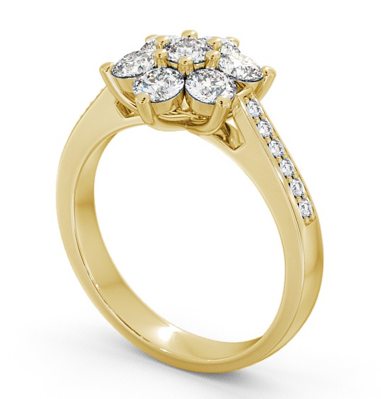 Cluster Diamond Ring 18K Yellow Gold With Side Stones - Achray CL6S_YG_THUMB1