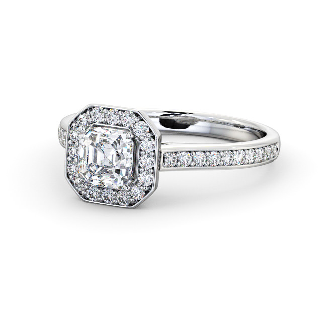 Halo Asscher Diamond Engagement Ring 18K White Gold - Cristiana ENAS12_WG_FLAT