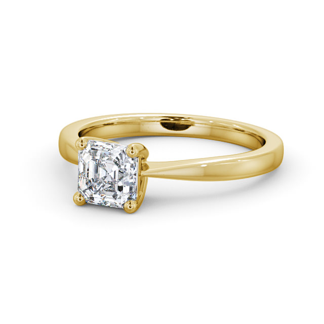 Asscher Diamond Engagement Ring 9K Yellow Gold Solitaire - Aydon ENAS14_YG_FLAT