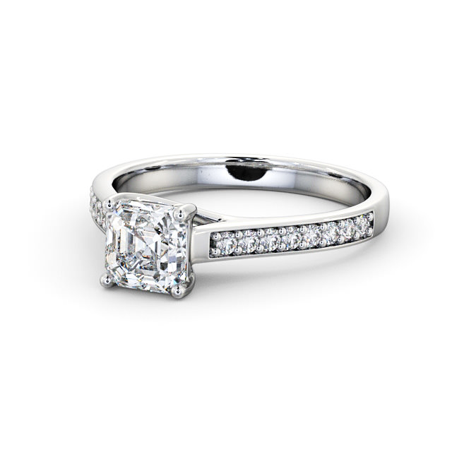 Asscher Diamond Engagement Ring 18K White Gold Solitaire With Side Stones - Danby ENAS15S_WG_FLAT
