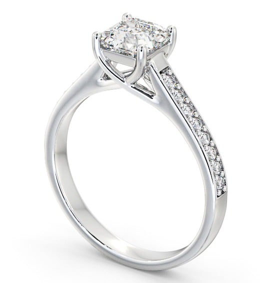 Asscher Diamond Trellis Design Engagement Ring 18K White Gold Solitaire with Channel Set Side Stones ENAS15S_WG_THUMB1 