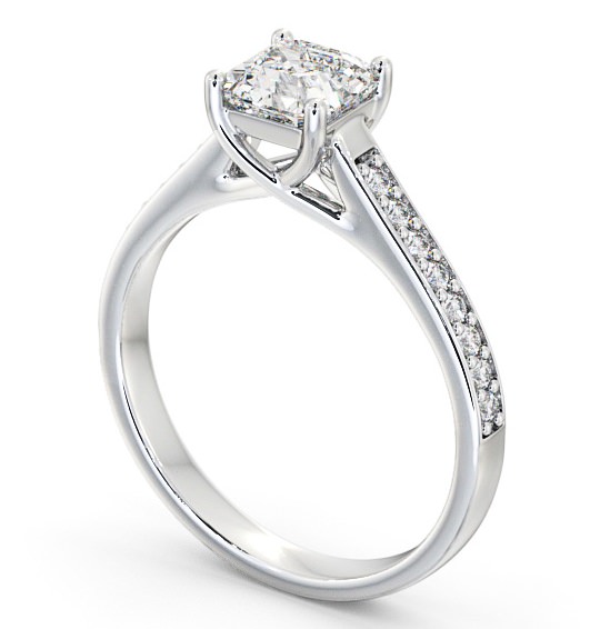 Asscher Diamond Trellis Design Engagement Ring 18K White Gold Solitaire with Channel Set Side Stones ENAS15S_WG_THUMB1