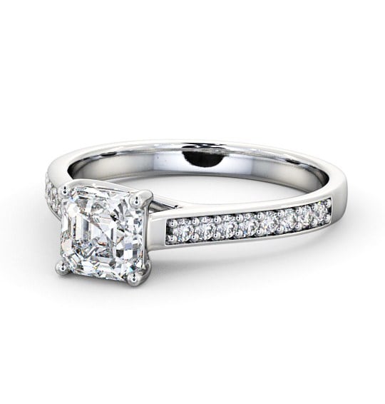 Asscher Diamond Trellis Design Engagement Ring Platinum Solitaire with Channel Set Side Stones ENAS15S_WG_THUMB2 