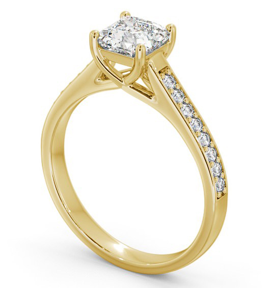 Asscher Diamond Trellis Design Engagement Ring 18K Yellow Gold Solitaire with Channel Set Side Stones ENAS15S_YG_THUMB1 