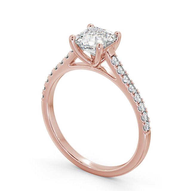 Asscher Diamond Engagement Ring 18K Rose Gold Solitaire With Side Stones - Beoley ENAS17_RG_SIDE