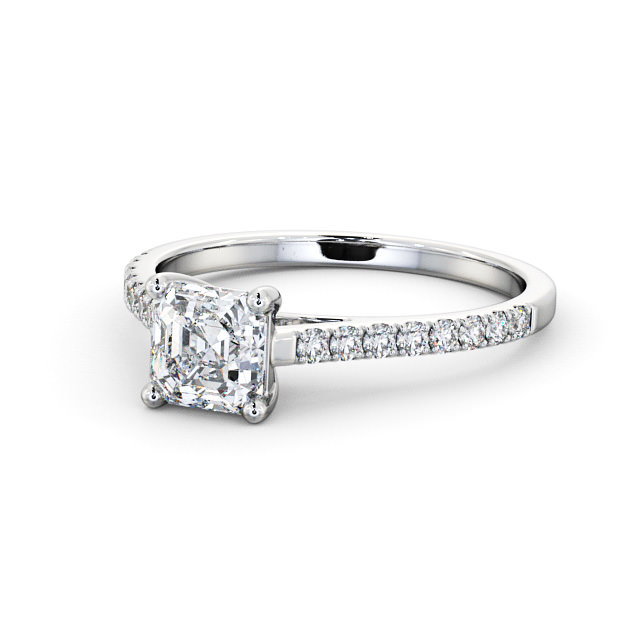 Asscher Diamond Engagement Ring Platinum Solitaire With Side Stones - Beoley ENAS17_WG_FLAT