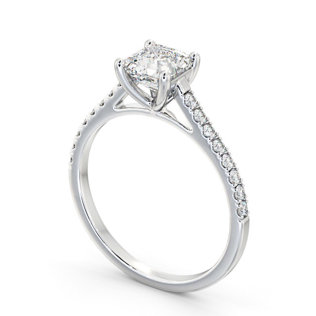 Asscher Diamond Engagement Ring 18K White Gold Solitaire With Side Stones - Beoley ENAS17_WG_SIDE