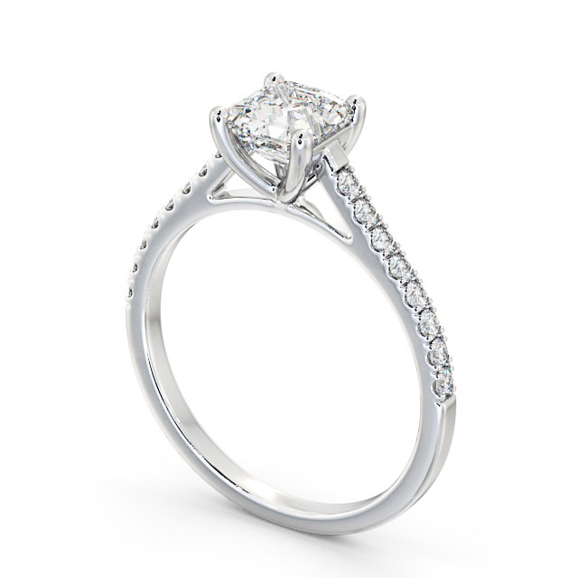 Asscher Diamond Engagement Ring Palladium Solitaire With Side Stones - Beoley ENAS17_WG_SIDE