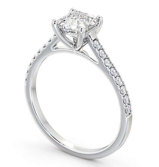 Asscher Diamond 4 Prong Engagement Ring 18K White Gold Solitaire with Channel Set Side Stones ENAS17_WG_THUMB1