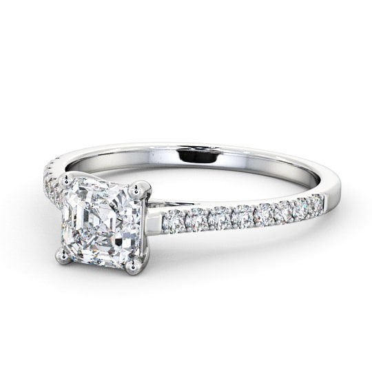  Asscher Diamond Engagement Ring 9K White Gold Solitaire With Side Stones - Beoley ENAS17_WG_THUMB2 