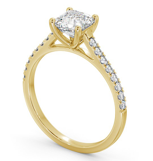 Asscher Diamond 4 Prong Engagement Ring 18K Yellow Gold Solitaire with Channel Set Side Stones ENAS17_YG_THUMB1