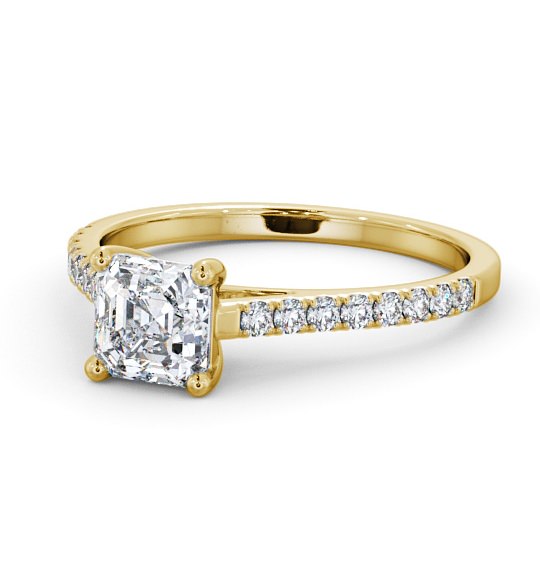 Asscher Diamond 4 Prong Engagement Ring 18K Yellow Gold Solitaire with Channel Set Side Stones ENAS17_YG_THUMB2 