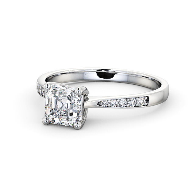 Asscher Diamond Engagement Ring Platinum Solitaire With Side Stones - Lilliana ENAS18S_WG_FLAT