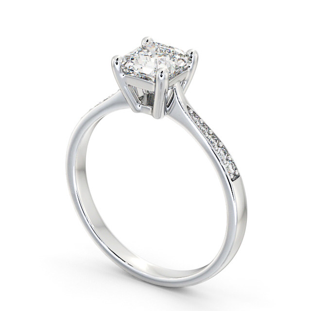 Asscher Diamond Engagement Ring Platinum Solitaire With Side Stones - Lilliana ENAS18S_WG_SIDE