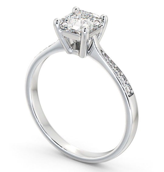 Asscher Diamond Tapered Band Engagement Ring Platinum Solitaire with Channel Set Side Stones ENAS18S_WG_THUMB1