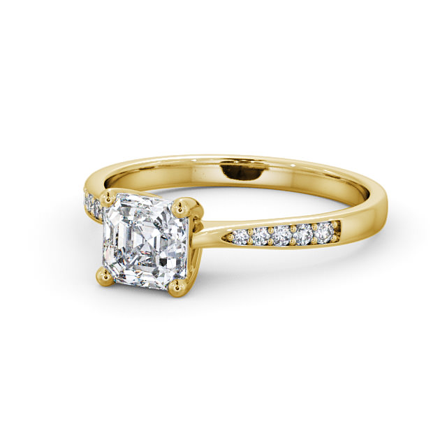 Asscher Diamond Engagement Ring 9K Yellow Gold Solitaire With Side Stones - Lilliana ENAS18S_YG_FLAT