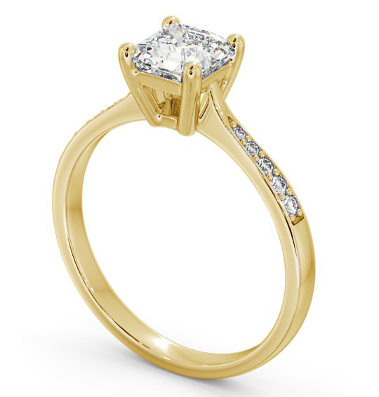 Asscher Diamond Tapered Band Engagement Ring 18K Yellow Gold Solitaire with Channel Set Side Stones ENAS18S_YG_THUMB1