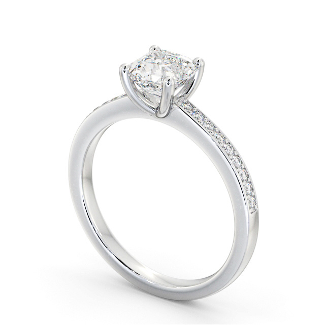 Asscher Diamond Engagement Ring 18K White Gold Solitaire With Side Stones - Brearley ENAS19S_WG_SIDE