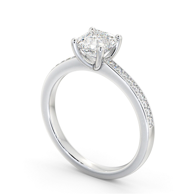 Asscher Diamond Engagement Ring Palladium Solitaire With Side Stones - Brearley ENAS19S_WG_SIDE