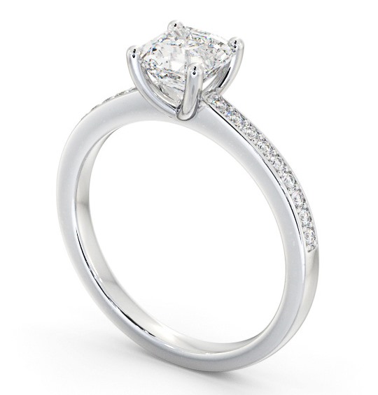 Asscher Diamond 4 Prong Engagement Ring 18K White Gold Solitaire with Channel Set Side Stones ENAS19S_WG_THUMB1