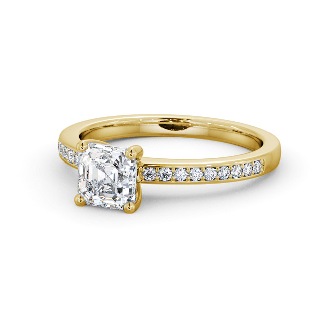 Asscher Diamond Engagement Ring 18K Yellow Gold Solitaire With Side Stones - Brearley ENAS19S_YG_FLAT