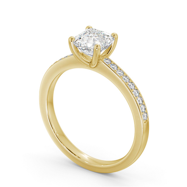 Asscher Diamond Engagement Ring 18K Yellow Gold Solitaire With Side Stones - Brearley ENAS19S_YG_SIDE
