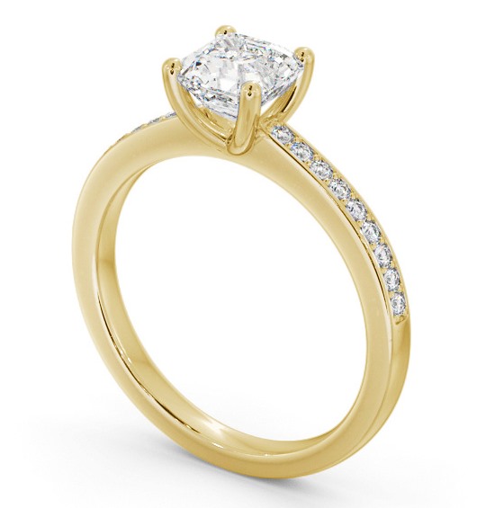 Asscher Diamond 4 Prong Engagement Ring 18K Yellow Gold Solitaire with Channel Set Side Stones ENAS19S_YG_THUMB1