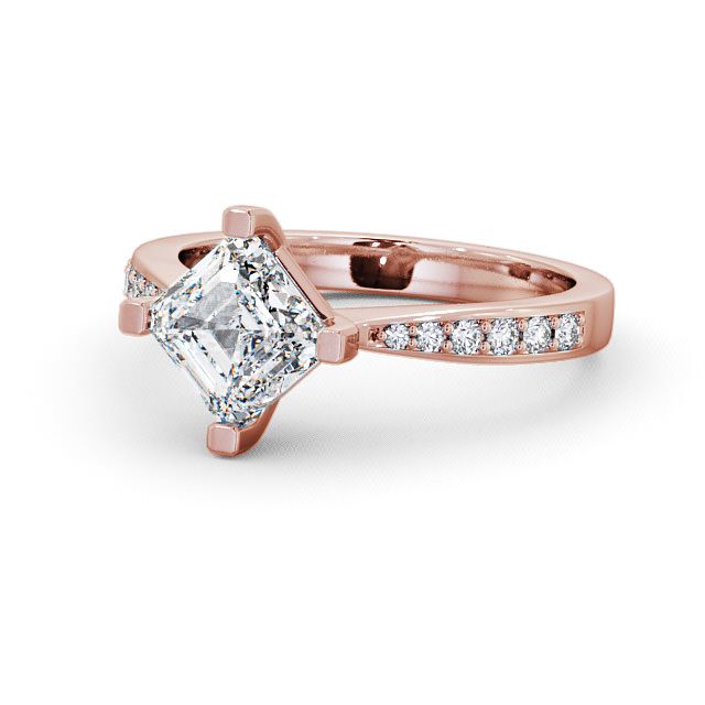 Asscher Diamond Engagement Ring 18K Rose Gold Solitaire With Side Stones - Keele ENAS1S_RG_FLAT