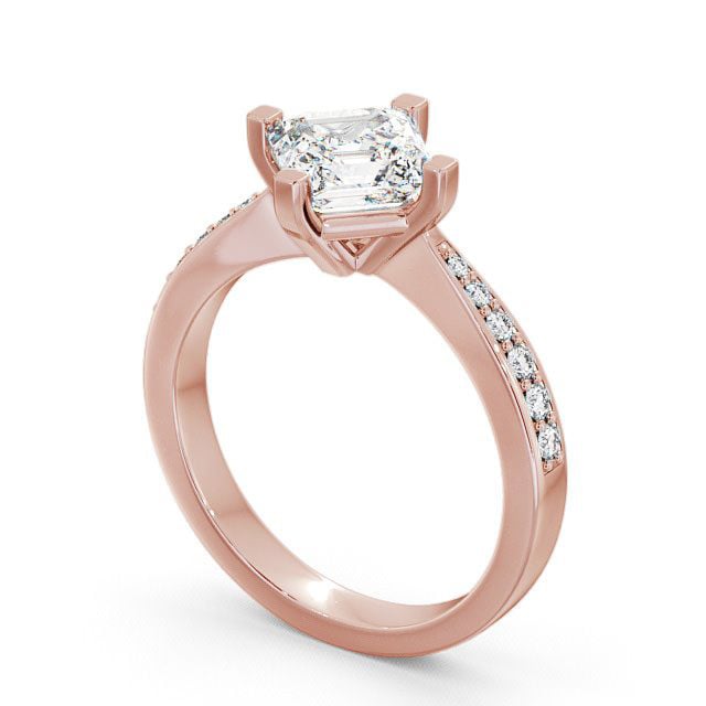 Asscher Diamond Engagement Ring 18K Rose Gold Solitaire With Side Stones - Keele