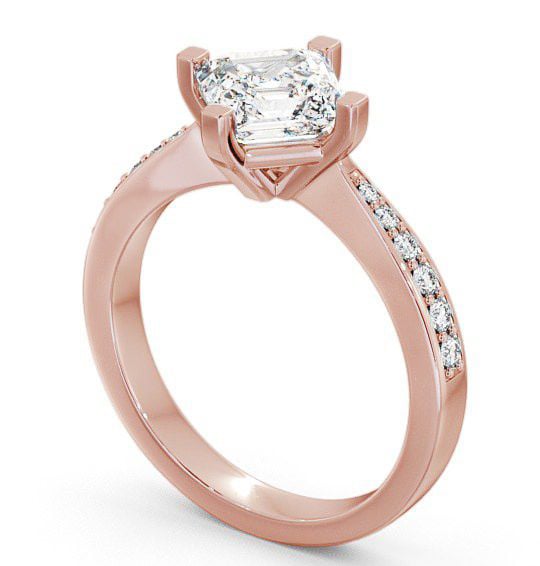Asscher Diamond Engagement Ring 18K Rose Gold Solitaire With Side Stones - Keele ENAS1S_RG_THUMB1
