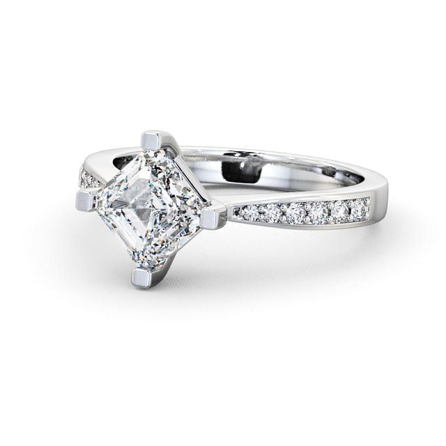 Asscher Diamond Engagement Ring 18K White Gold Solitaire With Side Stones - Keele ENAS1S_WG_FLAT