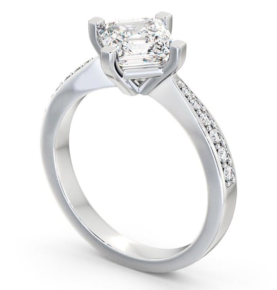 Asscher Diamond Engagement Ring 18K White Gold Solitaire With Side Stones - Keele ENAS1S_WG_THUMB1
