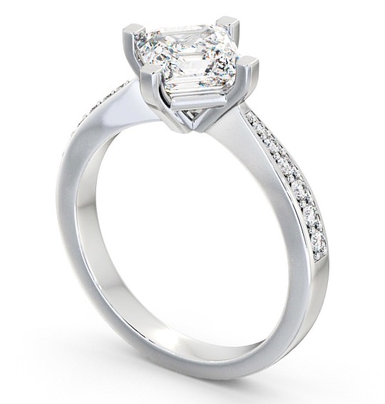 Asscher Diamond Rotated Head Engagement Ring 9K White Gold Solitaire with Channel Set Side Stones ENAS1S_WG_THUMB1