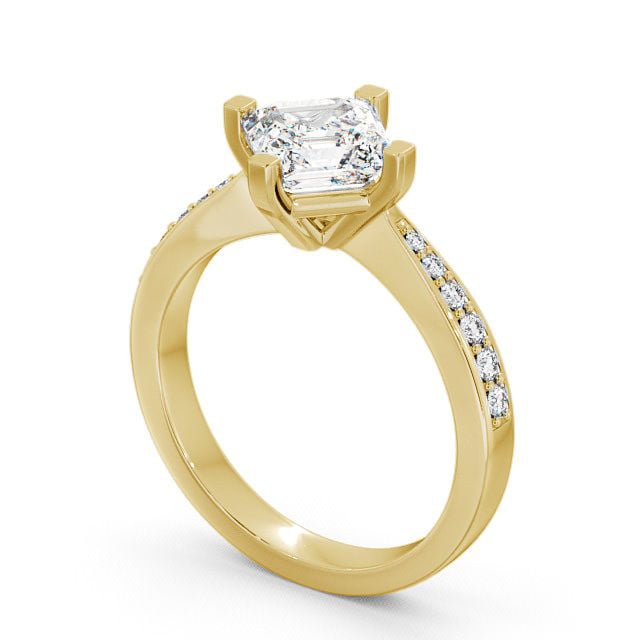 Asscher Diamond Engagement Ring 9K Yellow Gold Solitaire With Side Stones - Keele